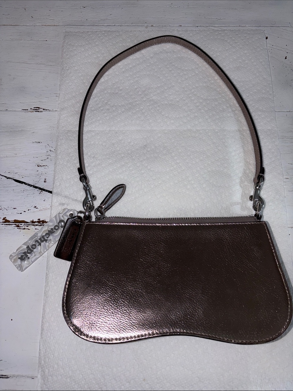 Coachtopia metallic taupe like new Small wavy Shoulder Bag hang tags zip top
